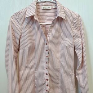 Pink and White Striped Button Down with Silver Accent Stripes